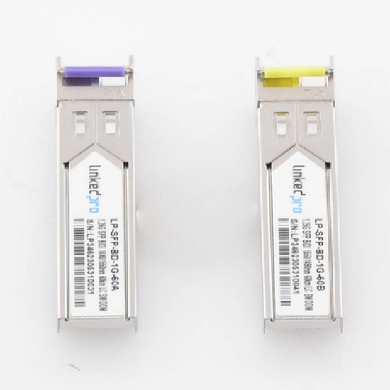 Transceptores Ópticos Bidireccionales SFP (Mini-Gbic) / Monomodo 1490 & 1550 nm / 1.25 Gbps / 1000BASE-BX / Conector LC/UPC Simplex / DDM / Hasta 60 km / 2 Piezas 