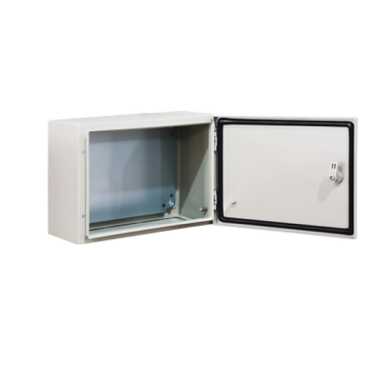 Gabinete de Acero IP66 Uso en Intemperie (500 x 300 x 300 mm) con Placa Trasera Interior Metálica y Compuerta Inferior Atornillable (Incluye Chapa y Llave T). Ideal para Centros de Carga y Tableros de Control