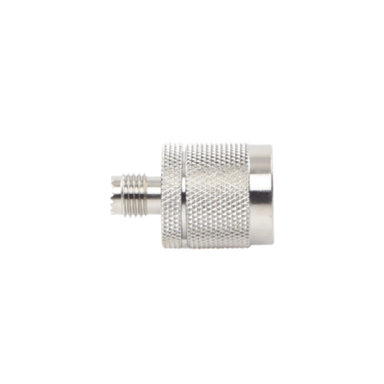 Adaptador en Línea, de Conector Mini UHF Hembra a N Macho, Níquel/ Oro/ Teflón.