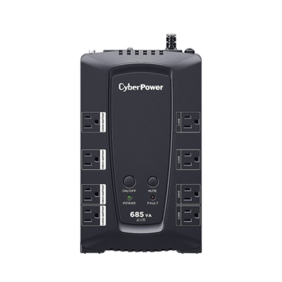 UPS de 685 VA/390 W, Topología Línea Interactiva, Entrada 120 Vca NEMA 5-15P, Tipo Gabinete Compacto, Con 8 Tomas NEMA 5-15R