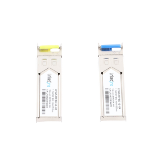 Transceptores Ópticos Industriales Bidireccionales SFP (Mini-Gbic) / Monomodo 1310 & 1550 nm / 1.25 Gbps / 1000BASE-BX / Conector LC/UPC Simplex / DDM / Hasta 10 km / 2 Piezas