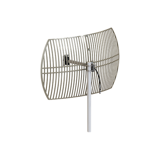 Antena Rejilla direccional, Ganancia 24 dBi, Dimensiones (90 x 60 x 38 cm), rango de frecuencia (2300-2500 MHz).