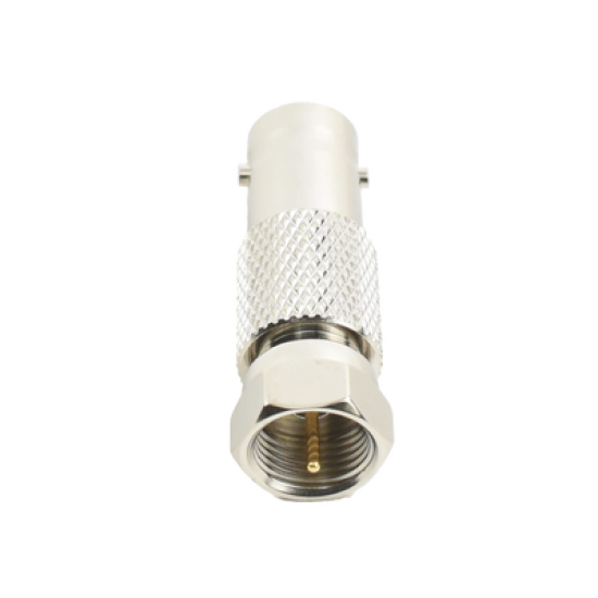 Adaptador en Línea para Video, de Conector BNC Hembra a F Macho, 75 Ohm, Níquel/ Oro/ Delrin.