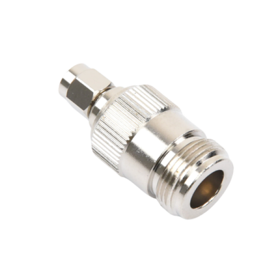 Adaptador en Línea, de Conector SMA Macho Inverso a N Hembra, Níquel/ Oro/ Teflón.