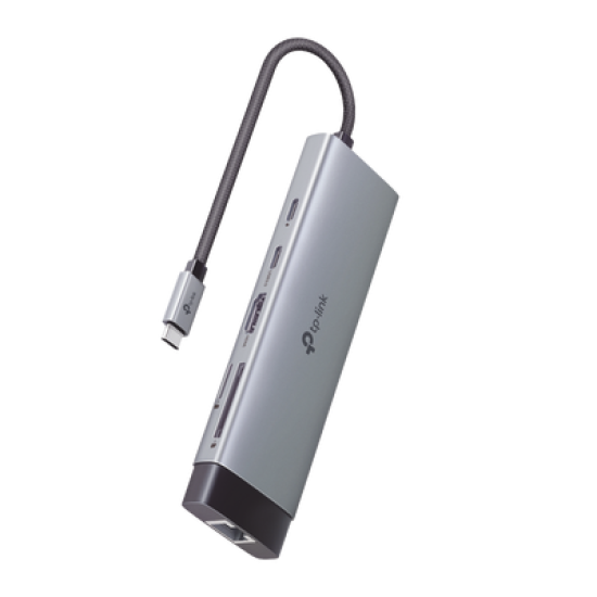 Adaptador HUB 9 en 1, 1 puerto USB-C entrada, 1 puerto HDMI 4K, 1 puerto Ethernet Gigabit, 1 puerto SD y MicroSD, 1 puerto USB-C y 3 puertos USB-A