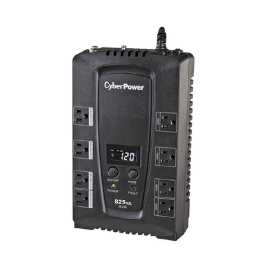 UPS de 825 VA/450 W, Topología Línea Interactiva, Entrada 120 Vca NEMA 5-15P, Tipo Gabinete Compacto, Con 8 Tomas NEMA 5-15R
