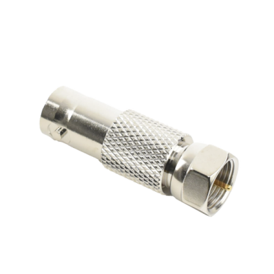 Adaptador en Línea para Video, de Conector BNC Hembra a F Macho, 75 Ohm, Níquel/ Oro/ Delrin.