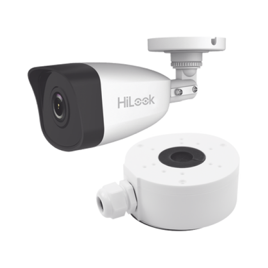 KIT DE CÁMARA + MONTAJE / Bala IP 4 Megapixel / 30 mts IR / Exterior IP67 / PoE / WDR 120 dB / Lente 2.8 mm / H.265+ 