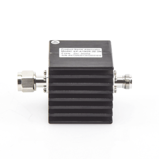 Atenuador en Línea de 30 dB, 20 Watt Máx. CD-3 GHz, Interiores, N Macho-Hembra.