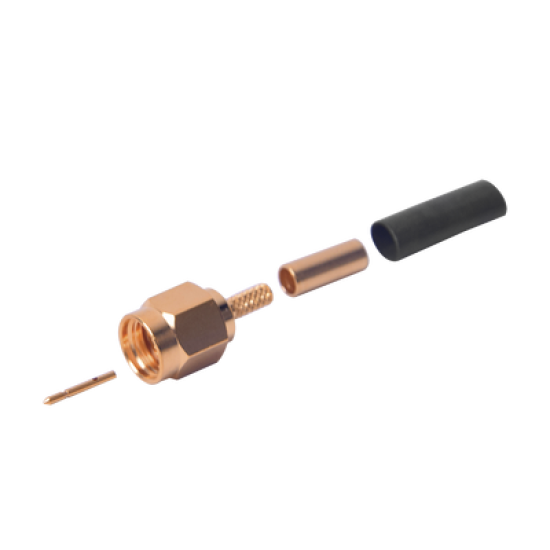 Conector SMA Macho de Anillo Plegable para Cables RG-174/U, 8216, Oro/ Oro/ Teflón.