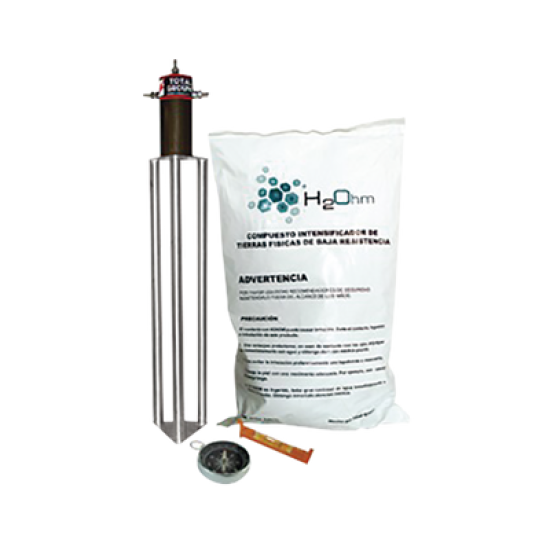 Kit Antivandalico de puesta a tierra de 45 A con Electrodo, Acoplador en Filtro y Compuesto H2Ohm.