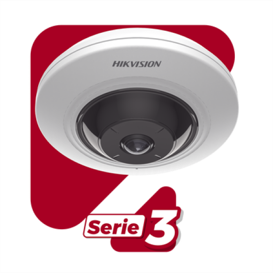 Mini Fisheye IP 5 Megapixel / Panorámica 180° - 360° / 8 mts IR / Interior / PoE / HEOP / ACUSENSE / Detección Facial / Microfono Integrado
