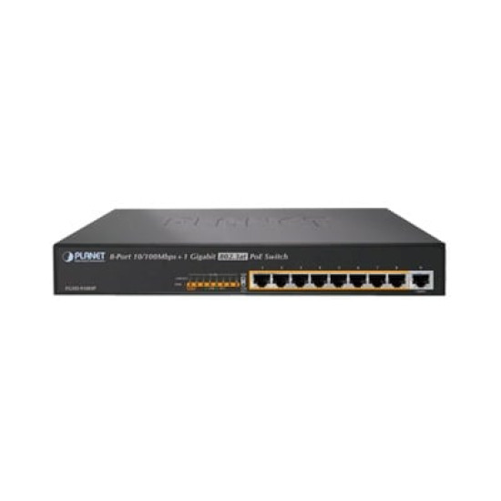 Switch no administrable de 8 Puertos PoE+ 100BaseTX + 1 Puerto 100/1000Base-T con 130W de Potencia Total Switch no administrable de 8 Puertos PoE+ 100BaseTX + 1 Puerto 100/1000Base-T con 130W de Potencia Total