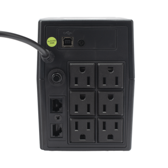 UPS 600VA/360 W Línea Interactiva / 6 Contactos 5-15R (4 Respaldadas) / Regulación de Voltaje / Protección RJ45 