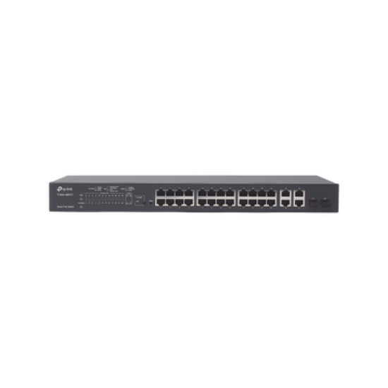 Smart Switch PoE+ administrable Capa 2, 24 puertos 10/100 Mbps, 4 puertos 10/100/1000 Mbps + 2 puertos SFP combo, 192 W