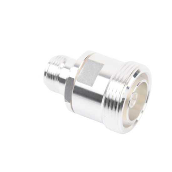 Adaptador en Línea de Conector DIN 7-16 Hembra a N Hembra, Plata / Plata / Teflón.