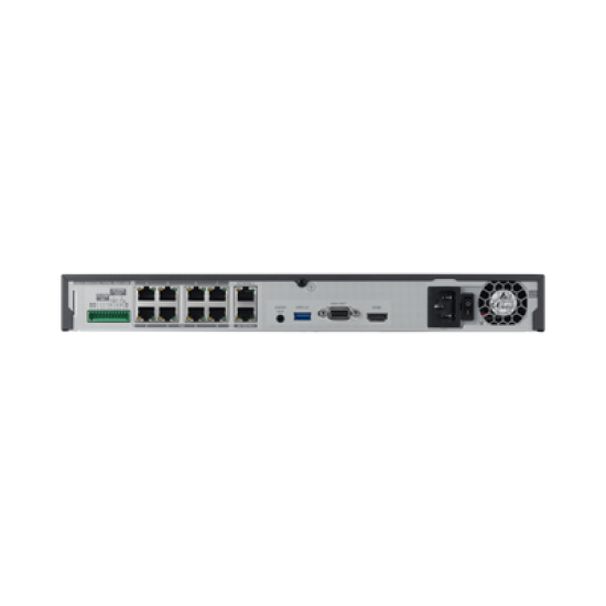NVR de 12 Megapíxel con Wisenet Wave Embebido / Incluye 4 Licencias / 4TB Incluidos / 8 canales / 8 puertos PoE+ / H.265 & WiseStream / E/S de alarma