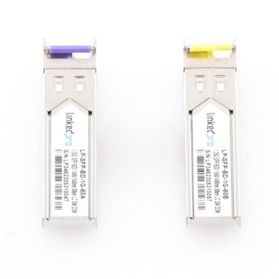 Transceptores Ópticos Bidireccionales SFP (Mini-Gbic) / Monomodo 1490 & 1550 nm / 1.25 Gbps / 1000BASE-BX / Conector LC/UPC Simplex / DDM / Hasta 80 km / 2 Piezas 