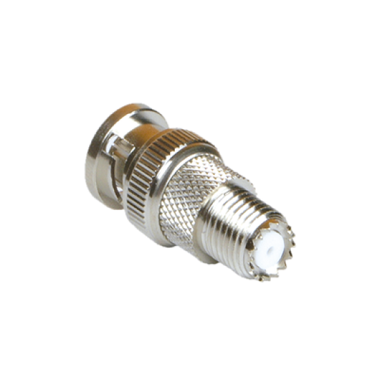Adaptador en Línea de Conector Mini-UHF Hembra a BNC Macho, Níquel/ Oro/ Teflón.