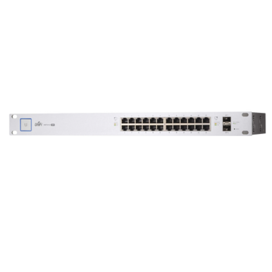 Switch PoE UniFi capa 2 Administrable de 26 puertos Gigabit (24 eth PoE y 2 SFP) 802.3 af/at / Pasivo 24V, 500 Watts, throughput de 38.69 Mpps