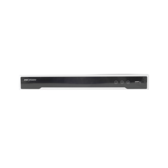 NVR 12 Megapixel (4K) / 16 canales / 16 Puertos PoE+ / Soporta Cámaras con AcuSense / H.265+ / Hik-Connect / Switch PoE 300 mts / 2 Bahías de Disco Duro / HDMI en 4K / Soporta POS