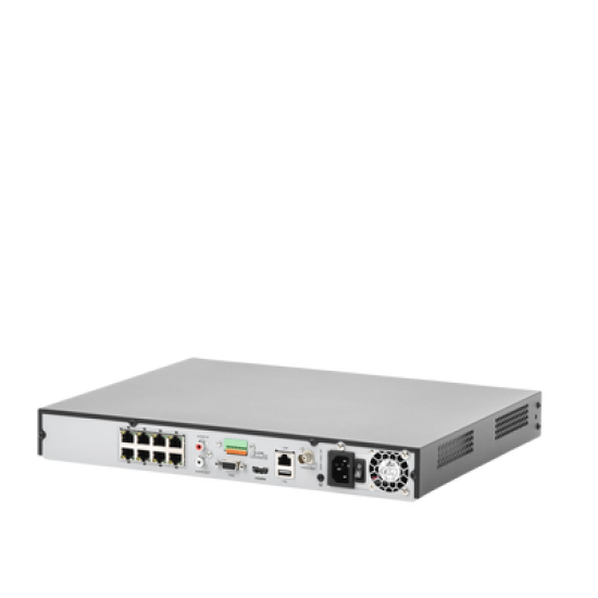 (ACUSENSE / Evita Falsas Alarmas) NVR 12 Megapixel (4K) / Reconocimiento Facial / 8 Canales IP / Base de Datos / 8 Puertos PoE+ / 2 Bahías de Disco Duro / Switch PoE 300 mts Modo Extendido / Soporta Función Time Lapse