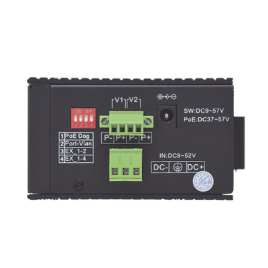 Switch Industrial PoE++ / No administrable / Con 4 puertos Gigabit PoE / 1 puerto Gigabit Uplink / Presupuesto 120W