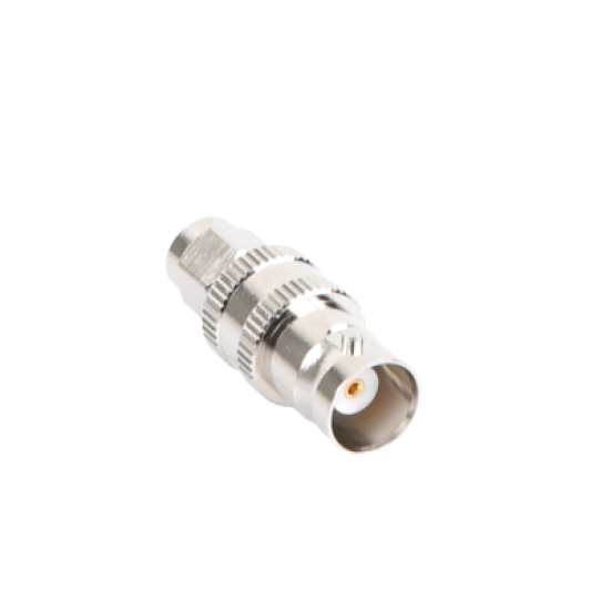Adaptador en Línea de Conector SMA Macho a BNC Hembra, Níquel/ Oro/ Teflón.