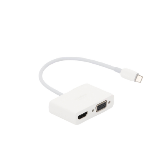 Adaptador USB C a HDMI VGA | Compatible con Thunderbolt 3 | USB 3.1 Tipo C | HDMI 4K*2K @30Hz | VGA 1920*1080@60hz | Salidas Simultaneas en Modo Espejo | Caja de ABS | No requiere Controlador | Chip IC inteligente incorporado.