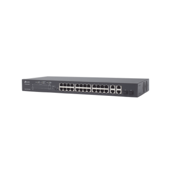 Smart Switch PoE+ administrable Capa 2, 24 puertos 10/100 Mbps, 4 puertos 10/100/1000 Mbps + 2 puertos SFP combo, 192 W