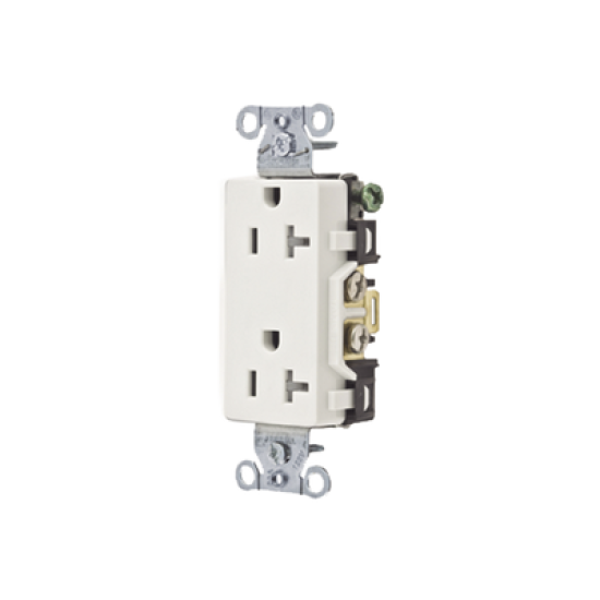 Contacto Duplex Decorador 20 A 125V /  Resistente a manipulaciones / 2 Polos 3 Hilos/ Nema 5-20 R / Color Blanco / Grado Industrial.