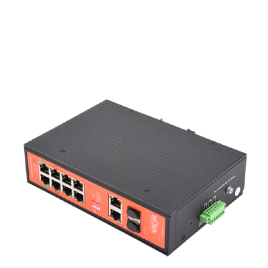 Switch PoE Industrial No administrable / Puertos 1-2 PoE 802.3 af/at y PoE 24 Vcc Pasivo 30W / Puertos 3-4 PoE 802.3 af/at/bt Hasta 60W / Puertos 5-8 PoE 802.3 af/at Hasta 30W / Los 8 puertos son Gigabit + 2 SFP combo / Presupuesto 300W