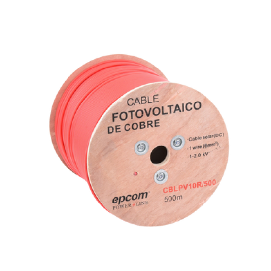 Carrete de 500 Metros / Cable Fotovoltaico Rojo  / Material COBRE / 6mm² (10AWG) / 2000 Vcc