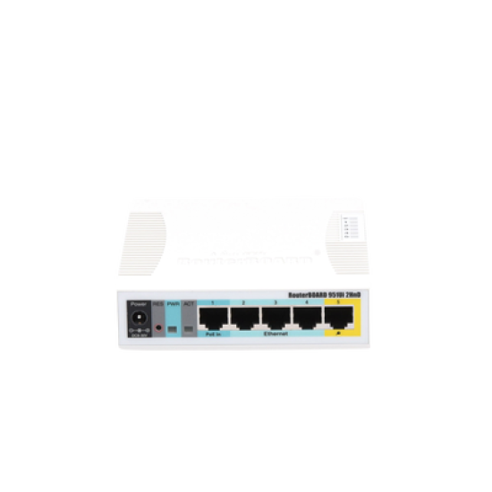 RouterBoard, 5 Puertos Fast, 1 Puerto USB, WiFi 2.4 GHz 802.11 b/g/n, Gran Cobertura con Antena 2.5 dbi, hasta 1 Watt de Potencia