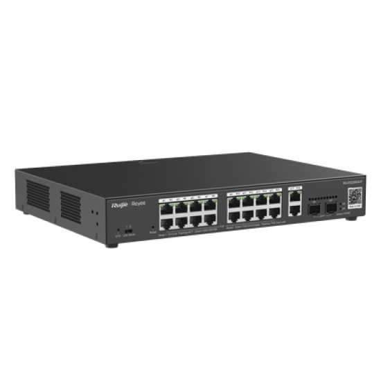 Switch L2 Administrable PoE con 16 puertos Gigabit PoE 802.3af/at + 2 SFP para fibra 1Gb, gestión gratuita desde la nube, 240w