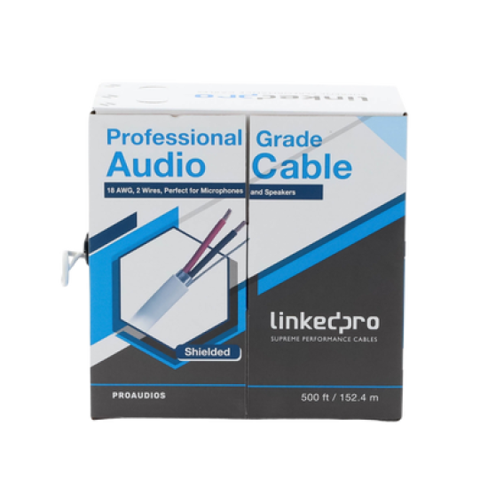Cable para audio profesional calibre 18 en 2 hilos 100% cobre, BLINDADO perfecto para bocinas y micrófonos, bobina de 152 m 