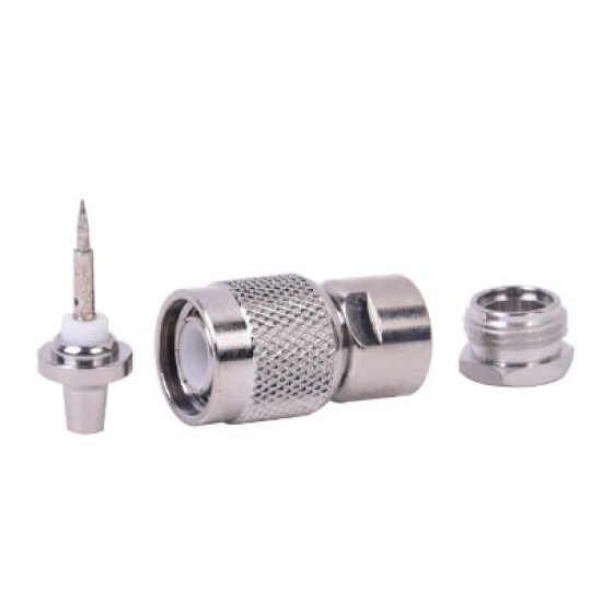 Conector TNC Macho de Rosca para Cable RG-58/U, Grupo C, Níquel/ Plata/ Delrin. Conector TNC Macho de Rosca para Cable RG-58/U, Grupo C, Níquel/ Plata/ Delrin.