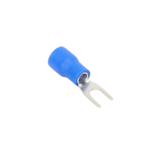 Terminal tipo horquilla ( espada ) aislada / 16 - 14 AWG / Azúl / Paquete de 25 piezas.