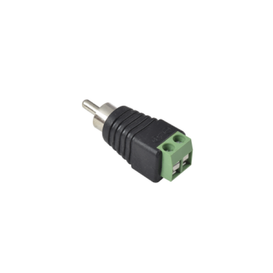 Adaptador RCA MACHO Tipo Jack Polarizado / Terminales Tipo Tornillo / Polarizado (+/-) / Recomendado para Video y AUDIO en sistemas de video vigilancia a 2 Hilos.