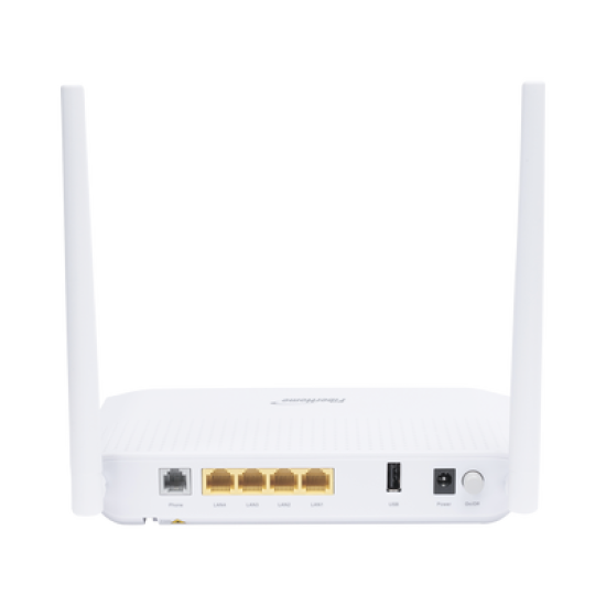 ONU GPON WiFi 2.4/5 GHz MIMO 2x2, 4 puertos Gigabit + 1 POTS + USB, conector SC/UPC
