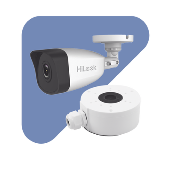 KIT DE CÁMARA + MONTAJE / Bala IP 4 Megapixel / 30 mts IR / Exterior IP67 / PoE / WDR 120 dB / Lente 2.8 mm / H.265+ 