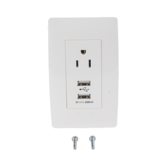 Contacto Sencillo de 15 A/ 127 V CA y 2 Conectores USB de 5 V CD 2A / Color Blanco.