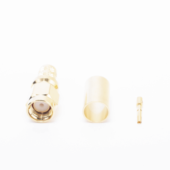 Conector SMA Macho Inverso de Anillo Plegable para Cables 9258, RG-8/X, LMR-240, Oro/Oro/Teflón.
