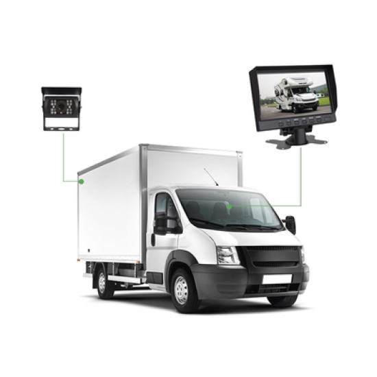 Sistema Profesional de Cámara de Reversa y Monitor Alámbrico para Vehículos de Trabajo y Montacargas