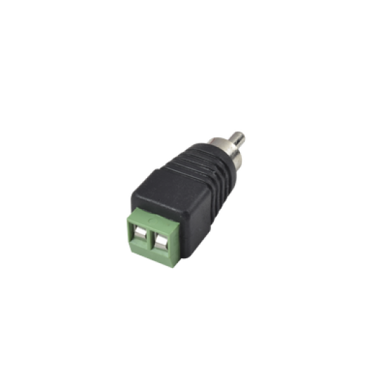 Adaptador RCA MACHO Tipo Jack Polarizado / Terminales Tipo Tornillo / Polarizado (+/-) / Recomendado para Video y AUDIO en sistemas de video vigilancia a 2 Hilos.