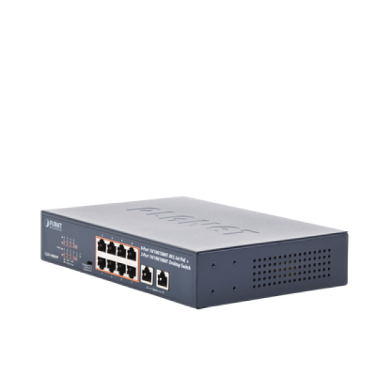 Switch PoE No Administrable, Modo Extendido Hasta 250 m, 10 Puertos 10/100/1000 Mbps, 8 Puertos PoE 802.3af/at, 2 Puertos Uplink, Hasta 120 W