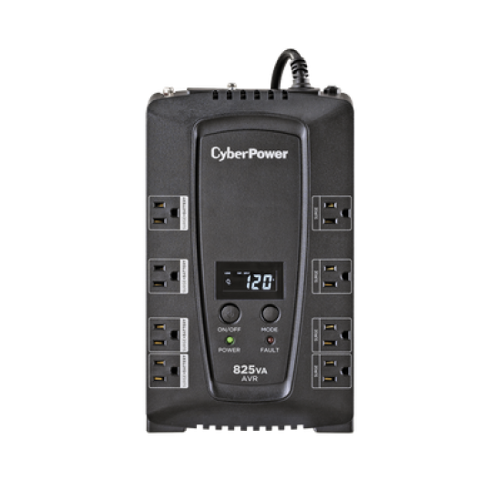 UPS de 825 VA/450 W, Topología Línea Interactiva, Entrada 120 Vca NEMA 5-15P, Tipo Gabinete Compacto, Con 8 Tomas NEMA 5-15R