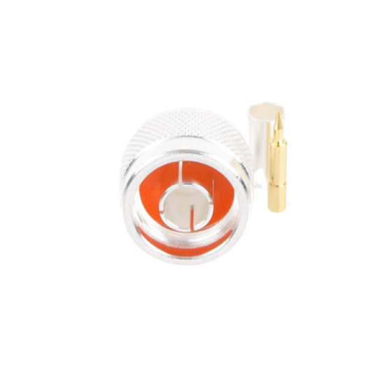 Conector N Macho de Anillo Plegable para Cable RG-58/U, Plata/ Oro/ Teflón.