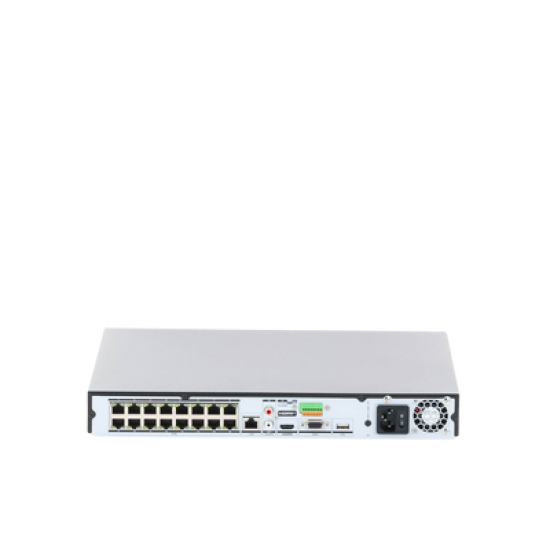 NVR 12 Megapixel (4K) / 16 Canales IP / 16 Puertos PoE+ / Reconocimiento Facial / AcuSense (Evita Falsas Alarmas) / 2 Bahías de Disco Duro / Switch PoE 300 mts / HDMI en 4K / Alarmas I/O / 300 Metros PoE Modo Extendido