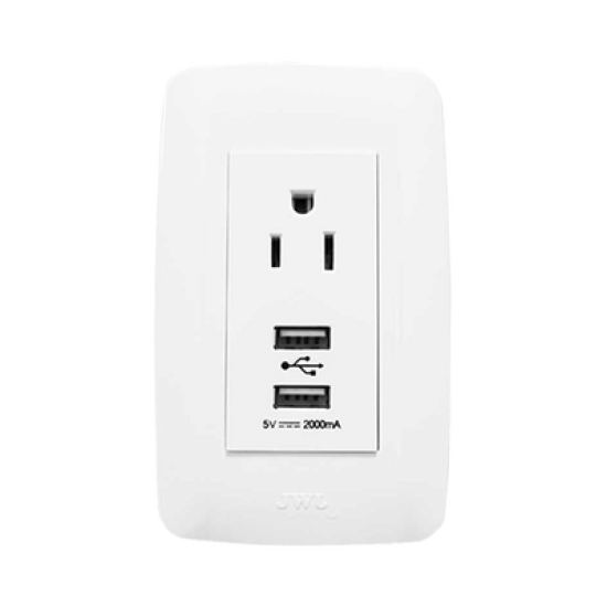Contacto Sencillo de 15 A/ 127 V CA y 2 Conectores USB de 5 V CD 2A / Color Blanco.